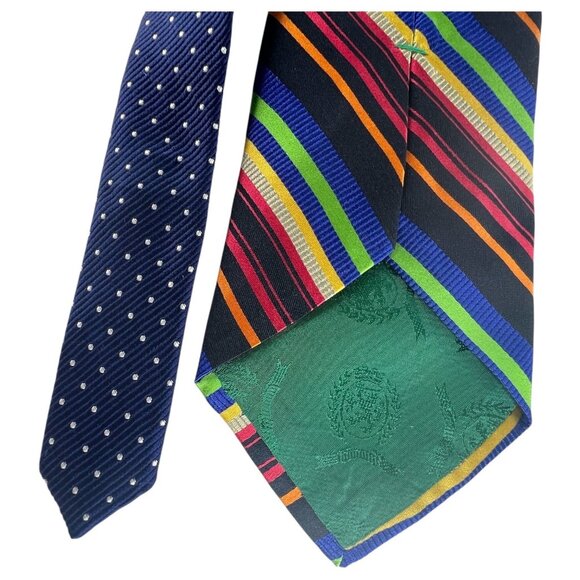 Mens Tommy Hilfiger Silk Multicolored Striped Tie Orange Blue Green Made in USA - Picture 4 of 8